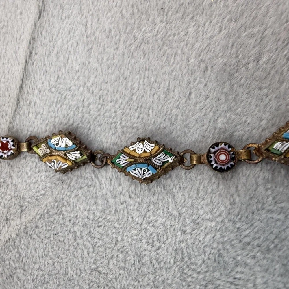 Vintage Micro Mosaic Bracelet Gold Tone 7.5
